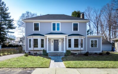 Front view of renovated 4-bedroom colonial home at 18 Hamlin Road in Newton, MA