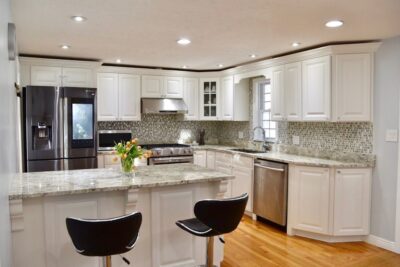 Updated kitchen with smart Samsung Family Hub refrigerator in raised ranch at 89 Acorn Drive, Randolph, MA